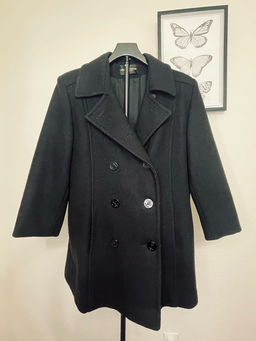 Michelle Francois Women's Wool Blend Pea Coat in Black